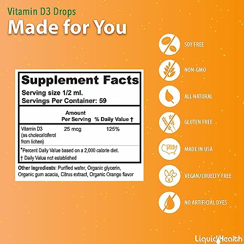 Liquidhealth Liquid Vitamin D3 5000 Iu, Vitamin D Liquid Drops, Adults & Kids, Ultra Concentrated D3 Vitamin D Drops, Pure Vegan Liquid Vitamin D For Immune Support, Bone Health, Mood Support - 2 Pack #TOP4