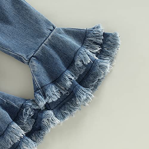 Balaflyie Infant Baby Girl Clothes Outfits Floral Ruffle Collar Long Sleeve Romper+Denim Flare Pants Bell Bottom Jeans #TOP6