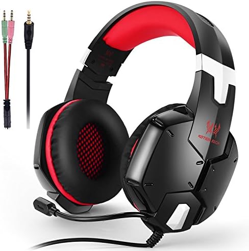 SEPOVEDA PS4 Gaming Headset, LED Light Wired PC Gaming Headphone with Mic, 3.5mm Heasdset Jack Over-Ear Headset Headband Bass Stereo and Noise Cancelling & Volume Control (Red-1)