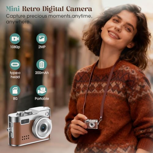 Image of HOTU Keychain Camera, Mini Digital Camera 1080P HD with Flash Brown