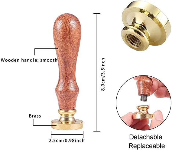 CRASPIRE Heart Wax Seal Stamp Copper 25mm Vintage Detachable Brass Pattern Stamp Head with Wooden Handle for Letter, Invitation, Card, Gift Package