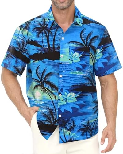 Gavliuu Hawaii Hemd Männer Blumen Kurzarm Freizeit Urlaub Strandhemd | Button-Down-Sommerhemd, leichtes und schnelltrocknendes für den Alltag, Urlaub und Reisen