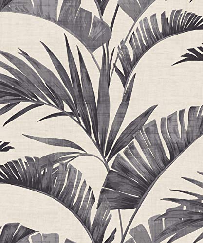 Arthouse Banana Palm Charcoal Leaves Wallpaper - Oversized Leaves - Lightly Textured Embossed Finish - Mica Shine Effect - Muted Charcoal Color Ensures A Timeless Feel - Add Style by Design 610601
