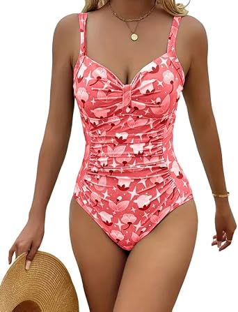 Womens Vest Style Print Spaghetti Straps Backless Wireless Skinny One-Piece Swimsuit Vacation Beach Summer Swimwear
