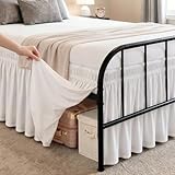 RIMELA White Full Size Bed Skirt with Split Corners - 15' Drop Wrap Around Elastic Dust Ruffle for Platform & Metal Frame Beds, Easy No-Tools Installation & Machine Washable, Bedroom Decor