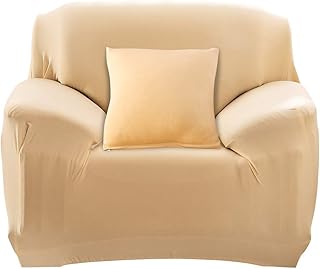 HALOVIE Housse de Canapé Extensible Protection du Sofa Universelle Revêtement de Canapé avec Taie d'oreiller Housse de Fauteuil Confortable dans Le Salon Chambre Maison Beige - 1 Places (90-140CM)