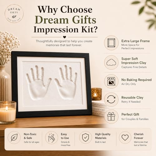 Image of Handprint & Footprint Clay Impression Kit with XL Frame | DIY Keepsake for Couples, Family & Parents | Personalized Memory Gift | 37 x 28 cm Black Frame with White Clay