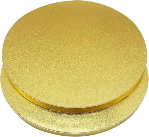 YIYICO Cake Board - Base redonda para tartas, 13 mm x 20 cm de diámetro, 2 unidades, reutilizables, para transportar tartas y tartas (dorado)