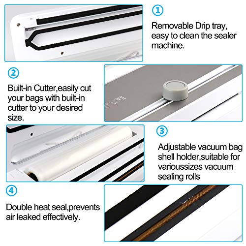 Vacuum Sealer Machine, Elegant Life Automatic Vacuum Air Sealing System with BPA Free Bag Roll for Food Save and Built-in Cutter, Dry and Moist Food Modes, Led Indicator Lights - Thumbnail 3