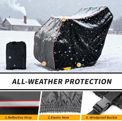 XYZCTEM Premium Snow Blower Cover 300D Marine Grade Fabric, Universal Fit Snow Blower Cover, Covers Snow Blowers Against Water, UV, Wind, Outdoor Protection(Black&Grey)