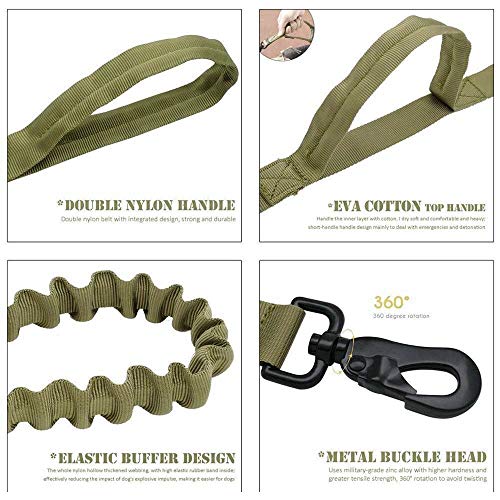 Image of Tactical Dog Collar and Leash Set Adjustable Military Nylon Dog Collar with Control Handle and Heavy Duty Metal Buckle for Large Dogs(Green XXL