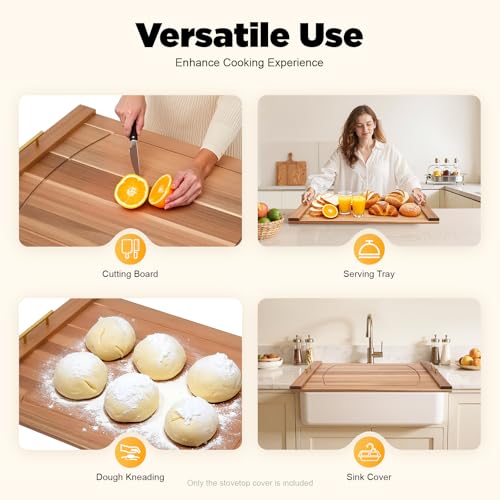 Tablero para tapa de estufa con asas, tablero de madera para estufa, cubierta para estufa de RV, tablero versátil para estufas eléctricas y de gas miniatura 6