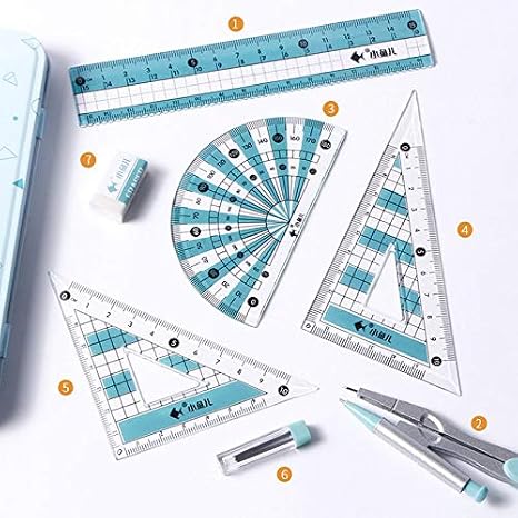Adela 8 Pieces Student Math Geometry Tool Set Drawing Compass (05064Blue)