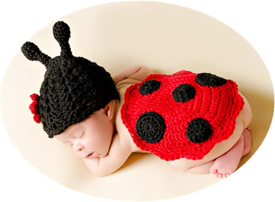 Xmas Newborn Baby Photography Props Baby Boy Girls Photo Shoot Outfits Crochet Unisex Cute Ladybug Baby Photo Props Red