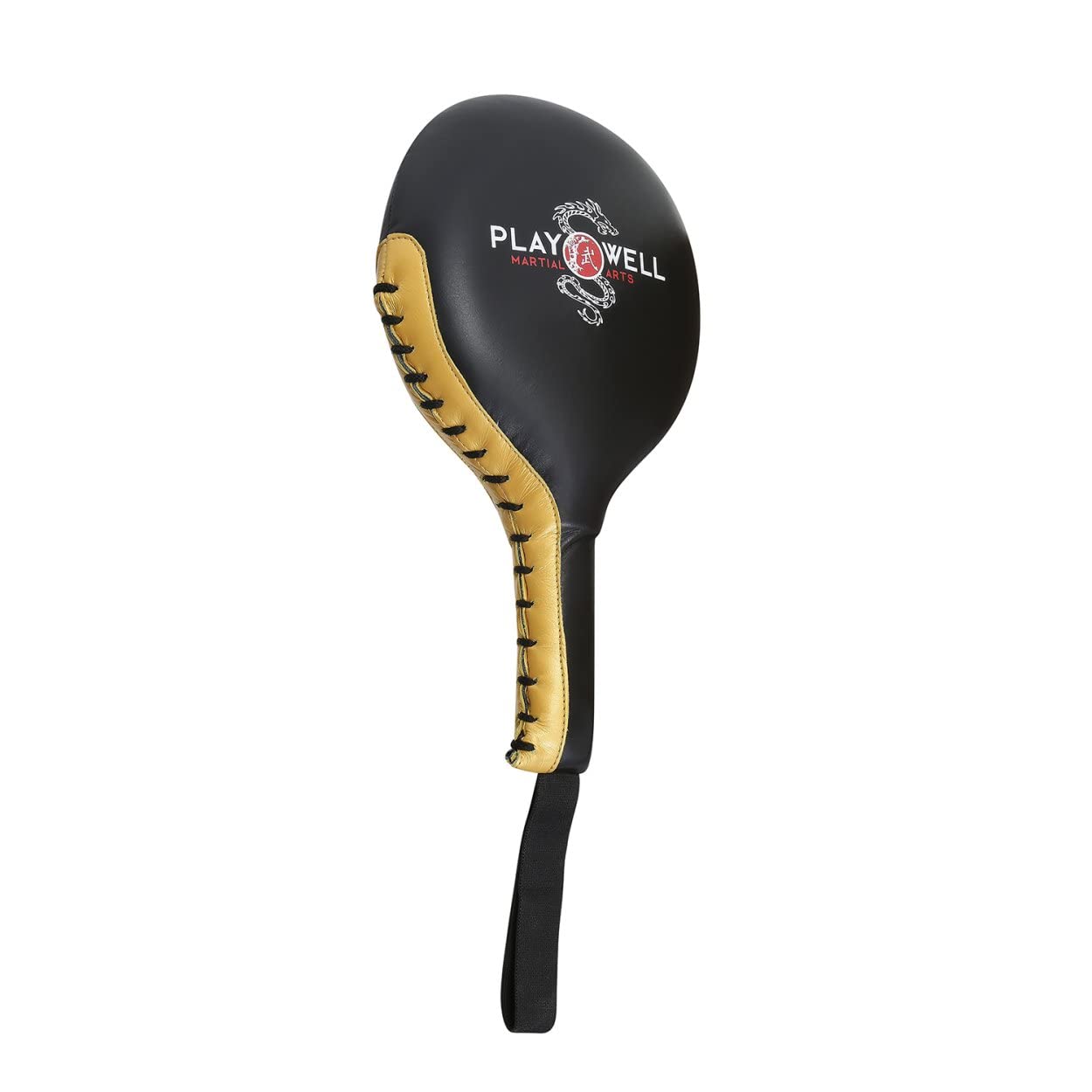 Playwell Champion Pro Paletas de boxeo de cuero genuino Negro/Oro Par