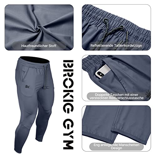 BROKIG Leichte Sporthose Herren Lang Slim Fit Trainingshose Dunkelgrau M - Bild 5