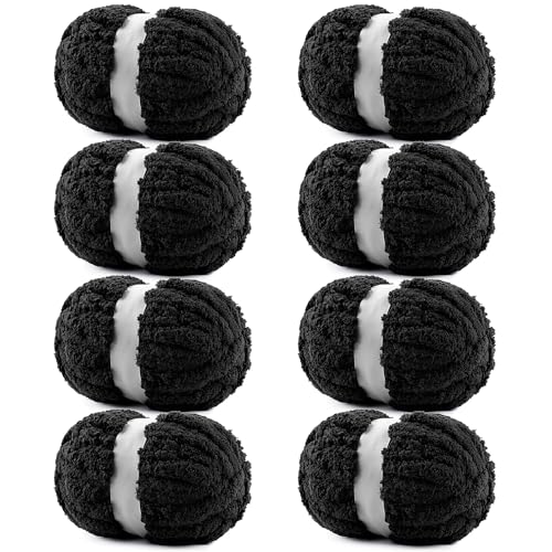 Image of 8 Pack Chunky Yarn for Hand Knitting - #10 Super Bulky Chenille Yarn, Fluffy Jumbo for Thick Hand-Knit Blankets, Scarves 25 Yds 7.94 Oz Each Skein (8, Black)