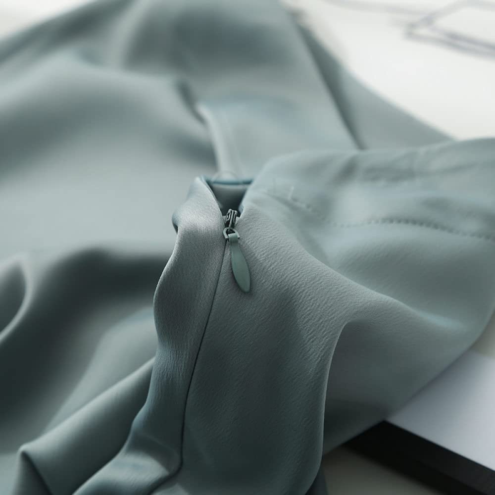OZEO Rock Damen,Damen-Satin Midi-Faltenröcke Hellgrün Hohe Taille Hüftwickelrock Seitlicher Reißverschluss Elegante A-Linie Swing Geraffte Overknee Lange Röcke Für Mädchen Damen, Xs