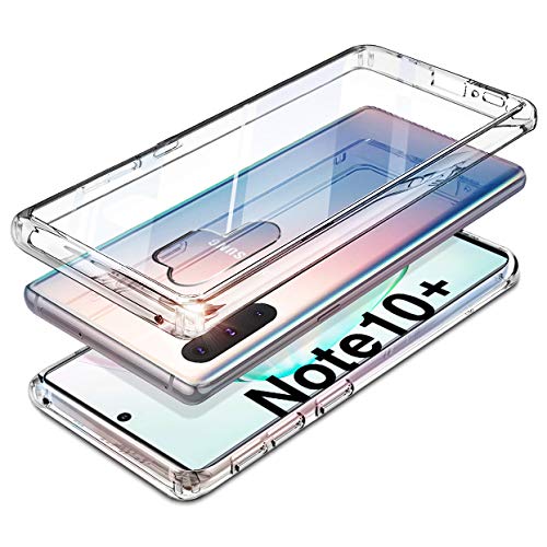 for Samsung Galaxy Note 10 Plus Case Clear Slim Tempered Glass Transparent Back Shockproof Rugged Hybrid Case Cover [VVUP] 6.8