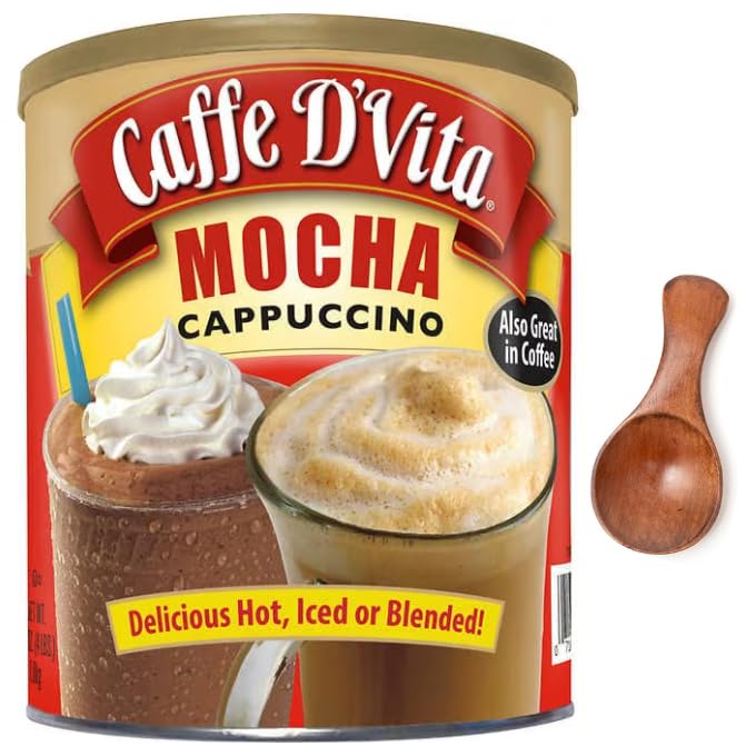 Caffe D'Vita Hot or Iced Cappuccino Drink Mix, Mocha, 4 lbs Includes One Mini Wooden Scoop