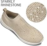 LUCKY STEP Women's Rhinestone Mesh Slip On Walking Shoes Fashion Sneaker