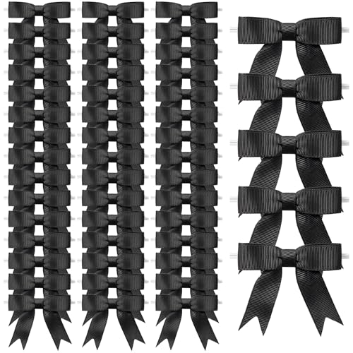 MORSUNBELA 50 Unidades Lazos para Regalo Lazo de Autoadhesivos Negro
