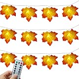 Xingpold Thanksgiving Decorations for Home, 50 LED 16.4 ft Fall Maple Leaf String Lights Battery Ope