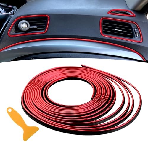 Car Interior Trim Strips - 16.4ft Universal Car Gap Fillers Automobile Moulding Line Decorative Accessories DIY Flexible Strip Garnish Accessory with Installing Tool (5M- Red)
