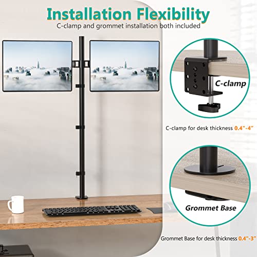 Image of WALI Dual Monitor Stand Desk Mount, 47.2 inch Tall Monitor Stand Fully Adjustable, Articulating Arm for 2 Monitors up to 27 inch, 22lbs (M002XXL), Black