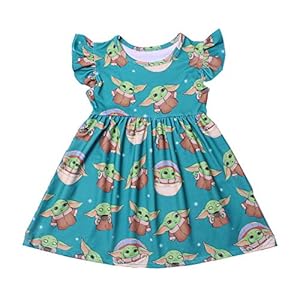 LZJLSQHYH Girls Flutter Sleeve Yoda Baby Party Dresses Children Summer Clothes Milksilk