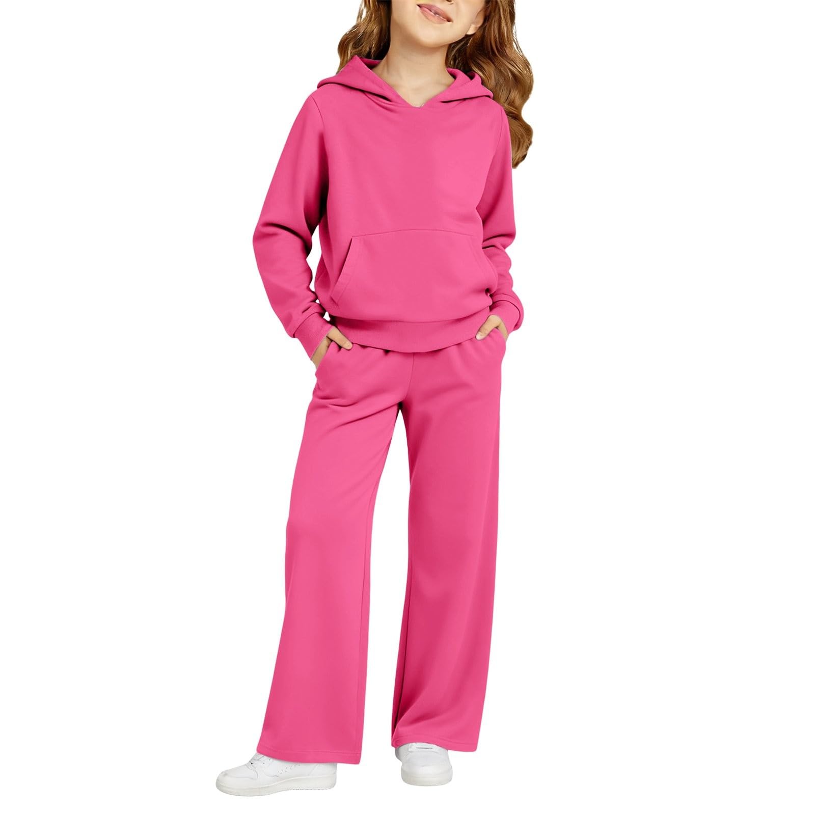 Conjunto deportivo de 2 piezas para niñas, con estampado de corazón, manga larga, sudadera con capucha y pantalones deportivos de pierna ancha, para la escuela, ropa deportiva