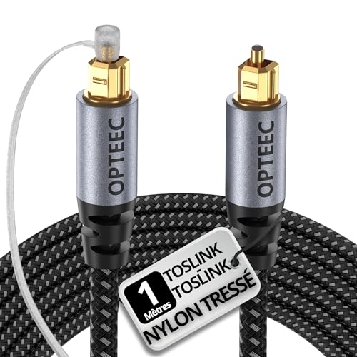 opteec® - Câble Optique Audio - 1M - Câble Optique Audio Toslink pour HOME CINEMA, BARRE DE SON, TV, SAMSUNG, BOSE, LG, SONY, SONOS, PS4, XBOX - Nylon Tressé...
