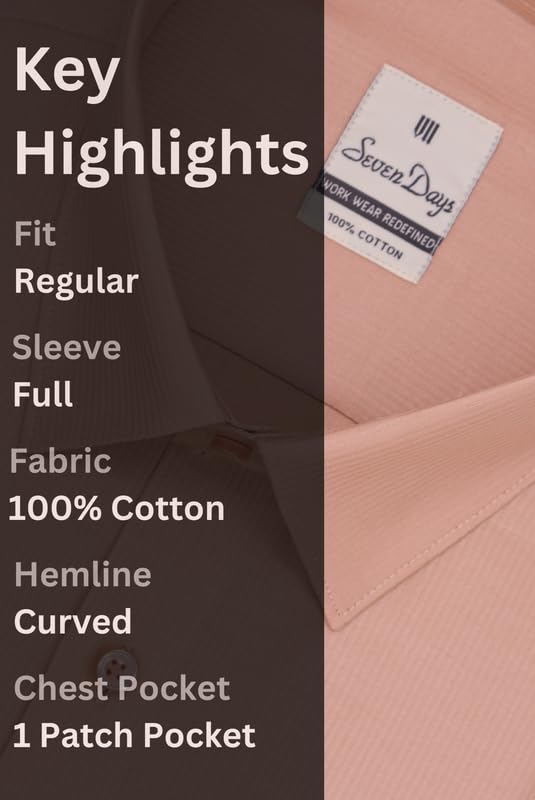 Image of 7-DAYS Men's Premium Formal Shirt - 100% Pure Cotton, Regular Fit, Plain, Full Sleeves, with Pocket - Perfect for Office Wear & Under Suits