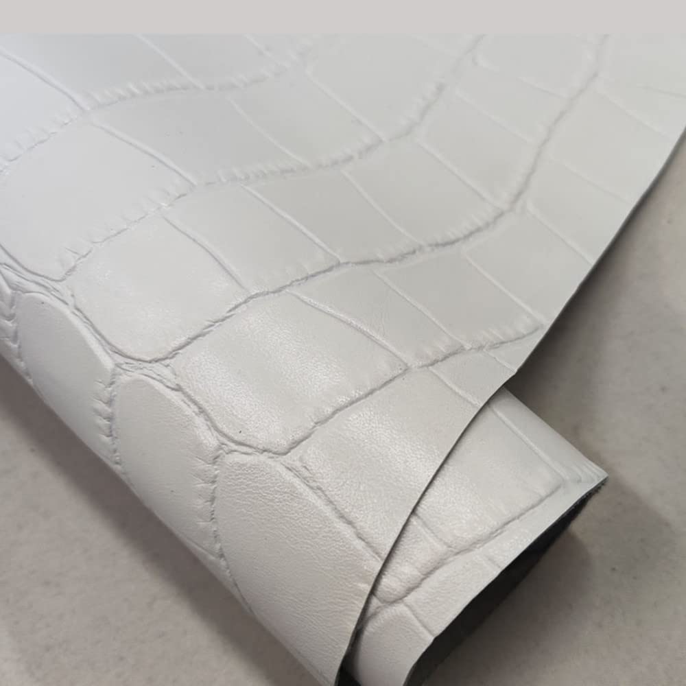Aibote Hojas de piel de vaca auténtica en relieve, material de piel de vaca para manualidades de cuero (patrón de cocodrilo blanco, 5 pies cuadrados (forma irregular))