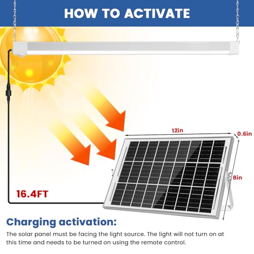 SHUNLEE Solar Shop Light with Motion Sensor, 20W 10000mAh IP65 Waterproof Solar Shed Light Sensor & Always On Mode with 2.4G Remote, LED Ceiling for Shed, Barn, Carport, Garage, Courtyard (2P, 34\'\')