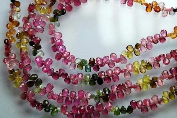 Tourmaline briolettes poire 6-5mm fil de 8 pouces en pierres naturelles AAA