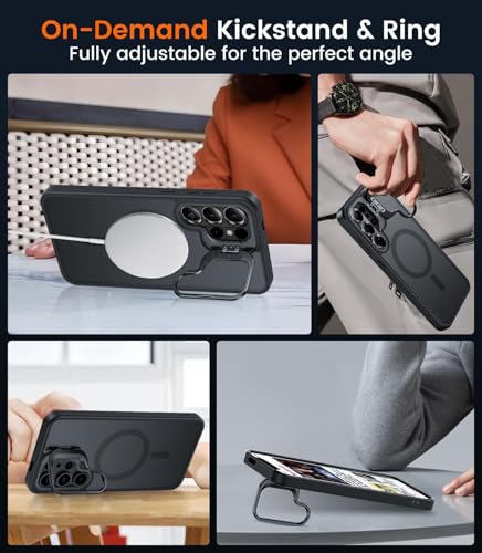 Image of DIZORO Compatible with Samsung Galaxy S26 Ultra 5g Case, Compatible with Wireless Charging, with Camera Stand, Military Grade Drop Tested,Translucent Hard Back Soft Edge Back Cover (Black)