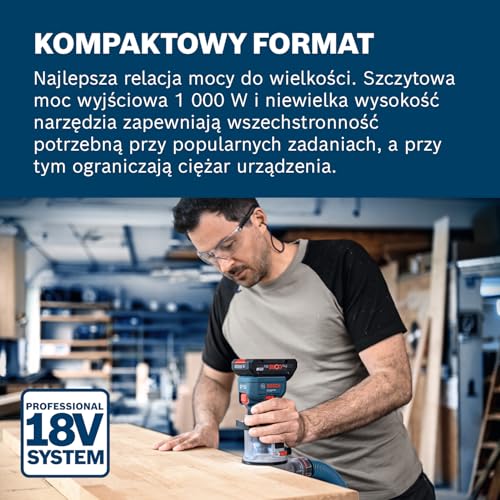 System profesjonalny 18 V firmy Bosch: frezarka akum. GKF 18V-8 (prowadnica równoległa, 2 adaptery do ods. pyłu – frezowanie, osłona przeciwodpryskowa, tuleja zaciskowa 8 mm, klucz, bez akum./ład.)