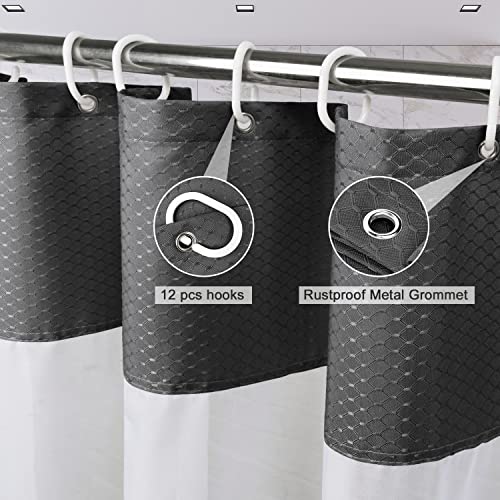 Ufriday Classic Waffle Weave Charcoal Grey Fabric Shower Curtains With Clear Mesh Window 72 X 72 Inch, Durable Polyester Solid Charcoal Shower Curtain For Men And Boys #TOP1
