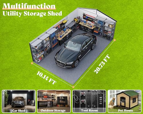 image for AMERLIFE 10x21x7.3 FT Outdoor Metal Garage Shed, Extra Large Storage S