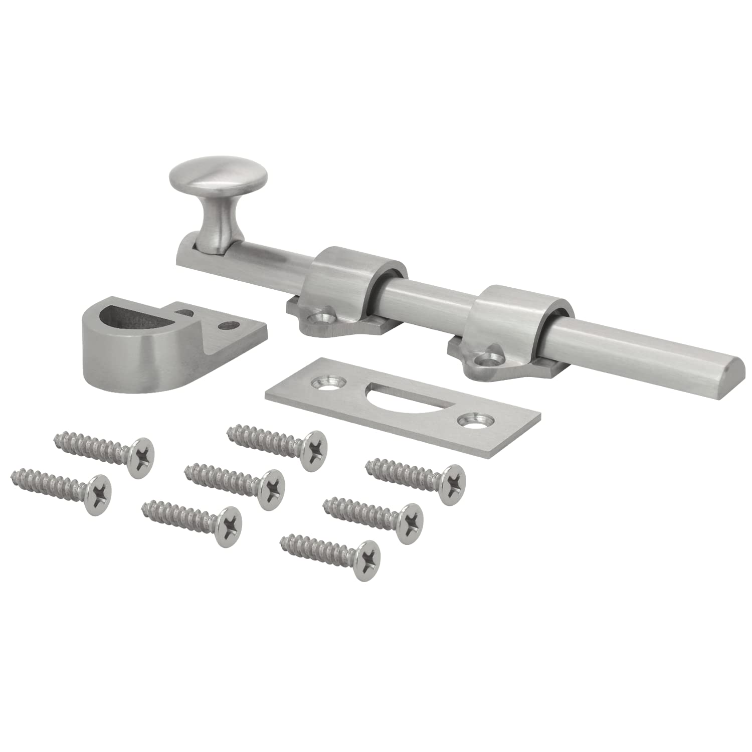 Heavy Duty Solid Brass Dutch Door Surface Bolt (6", Satin Nickel)