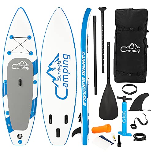 Leemas 11 Feet Inflatable Stand Up Paddle Board (6In Thick) W/Premium Sup Accessories & Carry Bag Bottom Fin For Paddling, Surf Control, Non-Slip Deck, White & Blue #TOP1