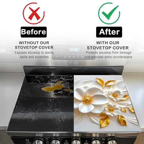 Image of Nuxovilar White Gold Floral Stove Cover Diatom Mud 20.47x28.34 In