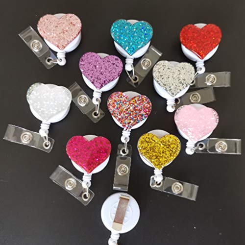 Suporte retrátil para crachá de identificação STOBOK, cores sortidas, formato de coração, carretéis