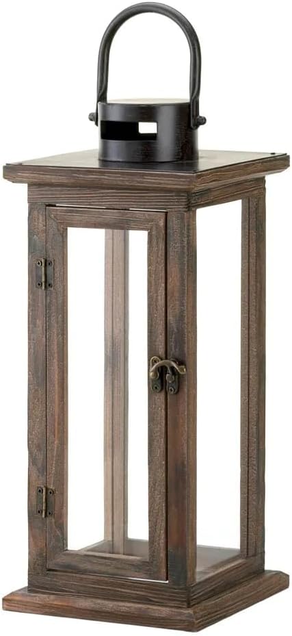Rustic Wooden and Metal Hanging Candle Lantern