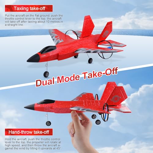 RC Plane 2CH RC Airplane Toys HW39 Fighter 2.4GHz Remote Control Plane RC Airplane RTF Ready to Fly for Beginner, Kids and Adults F35 Aeroplane with Night Lights USB Charging (Red) - Thumbnail 3