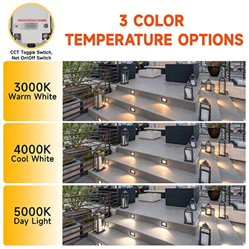 Coloer Dimmable 120V Led Step Lights,3000K/4000K/5000K 3 Cct Selectable 120°Floodlight, 3.5W 200Lm Lights For Stairs,Ip65 Waterproof Wired Landscape Stair Lighting For Home Or Outdoor,6 Pack (803A) #TOP1