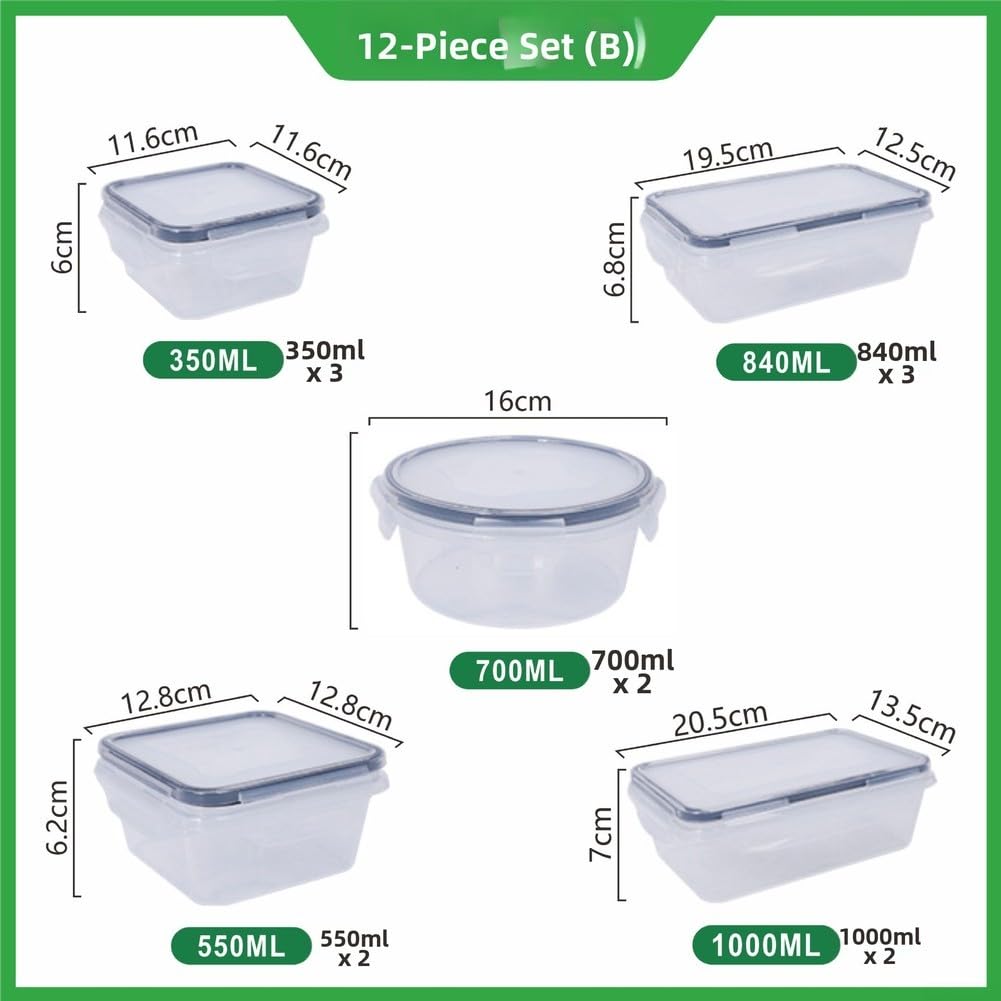Set 12 Envases Comida PP Sellado Hermético Cocina