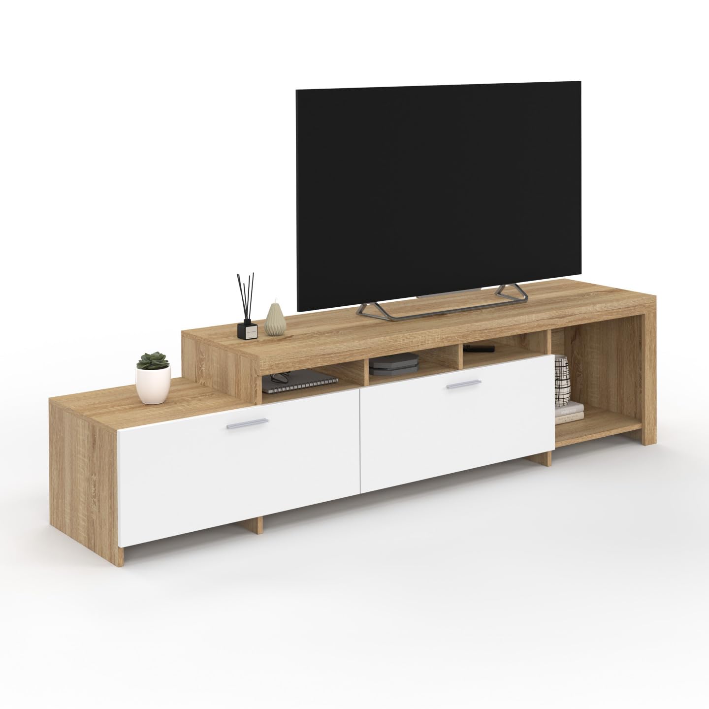 IDMarket - Meuble TV 180 cm Malo Bois et placards Blancs