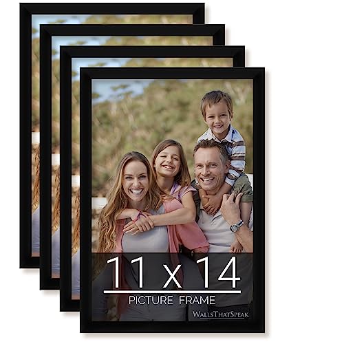 WallsThatSpeak 11x14 Black Picture Frame for Puzzles Posters Photos or Artwork, Set of 4